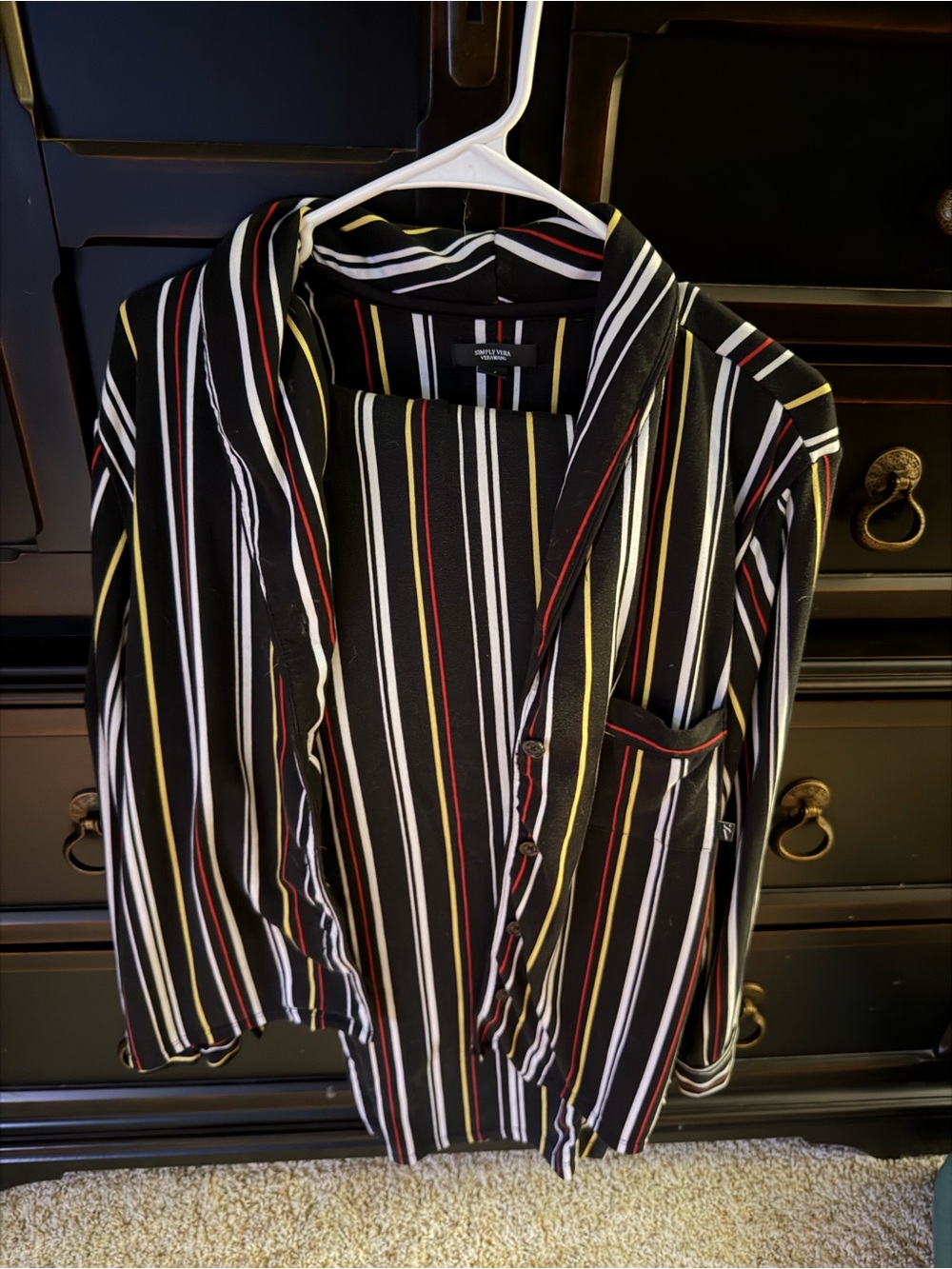 Simply Vera Vera Wang Black Multi-Stripe Pajama Top